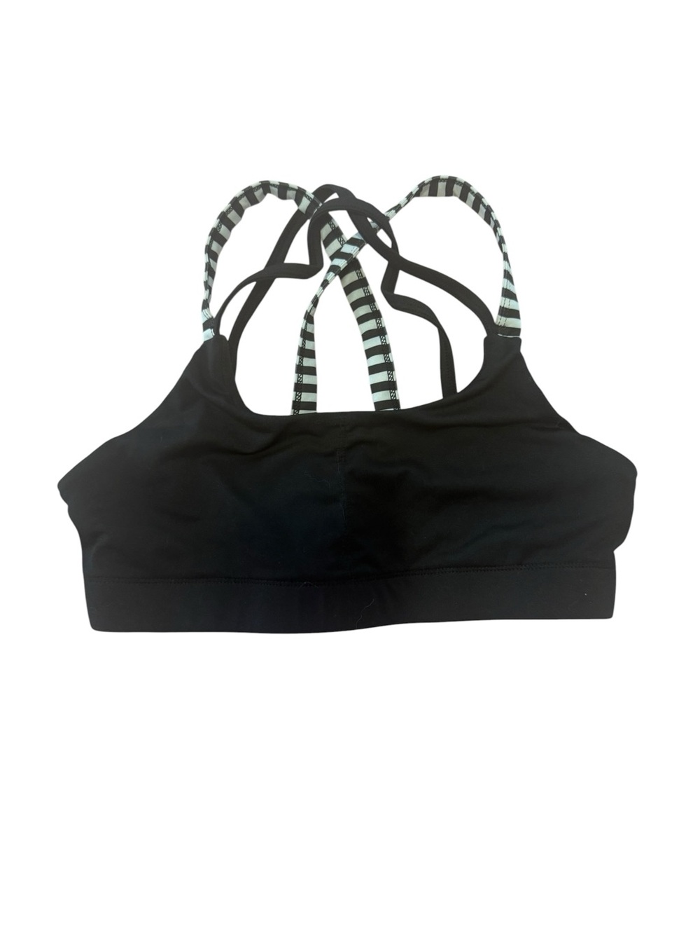 Black Strappy Sports Bra Small  Stripe Crisscross Back Activewear Bra
